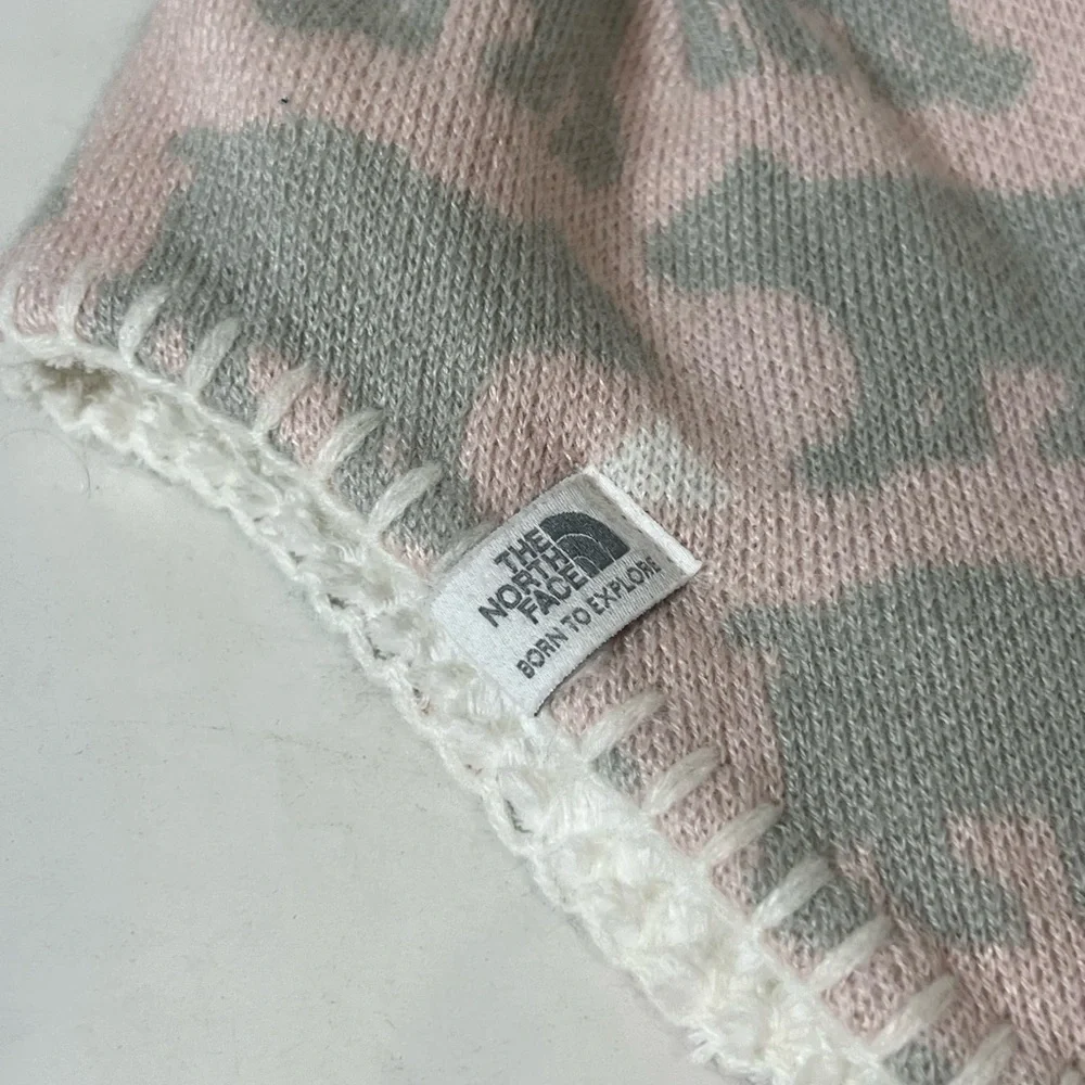 The North Face Baby XXS 0-6 Months Pink and Gray Bear Hat with Pom-Pom